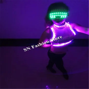 

QZ04 RGB led light glasses led costumes ballroom dance women wears clothes dj singer dresses bra nightclub bar dancer show bar