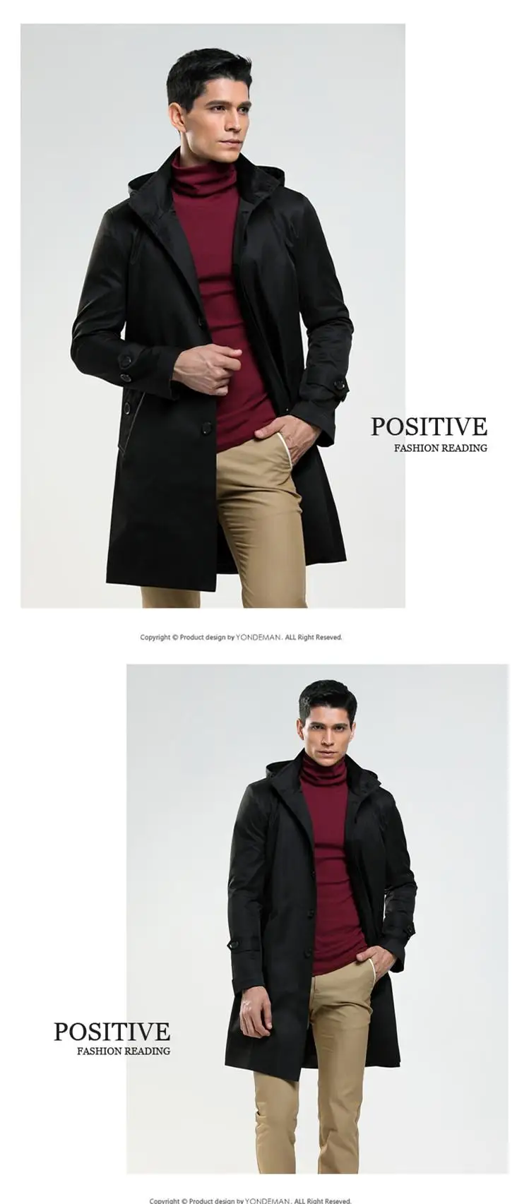 AIMENWANT однобортный мужской плащ с капюшоном, Подгонянный размер, осеннее пальто, английское черное пальто, Тренч, мужская верхняя одежда