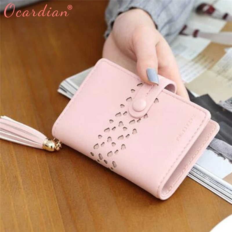 

OCARDIAN 2018 Fashion Small Zipper Wallet Women Tassel Hollow Card Wallet Leather Card Bag Dropship