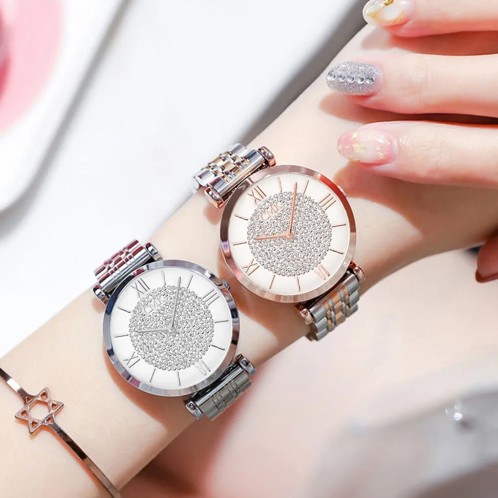 Серебряные часы для женщин модные водонепроницаемые кварцевые наручные часы из нержавеющей стали новые роскошные брендовые часы с алмазами подарок Reloj femenino