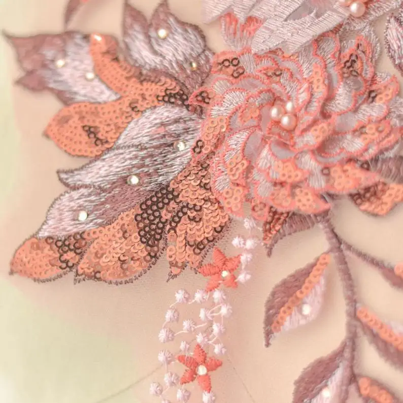 Многоцветный тяжелый швейный шарик 3d florals свадебный мотив лиф 1 пара, пайетки вышитые коралловые коричневые аппликация свадебные принадлежности