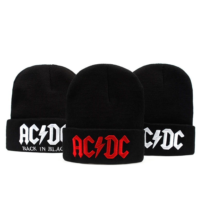 Новинка, ACDC черная вязаная шапка с вышитыми буквами, Женская Мужская зимняя шапка, модная теплая вязаная шапка, Лыжная шапка