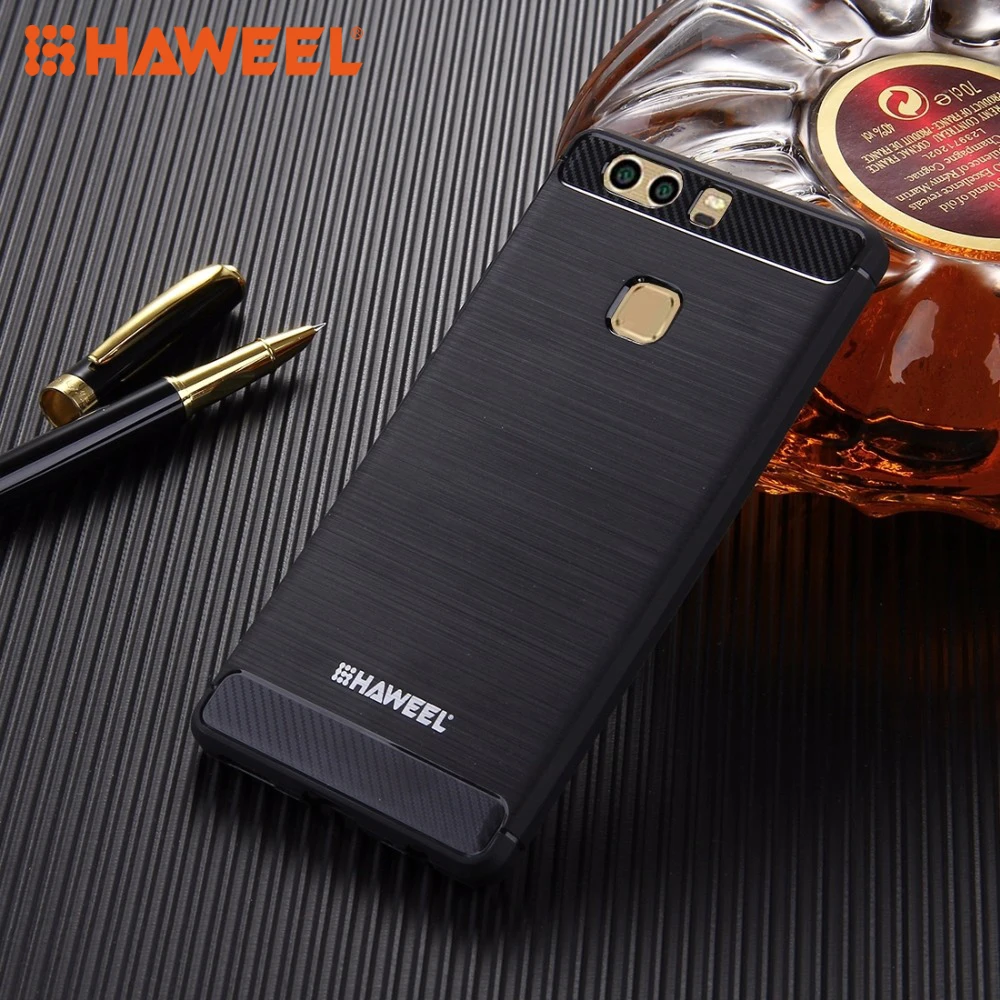 

HAWEEL For Huawei P9 P9 Plus Brushed Carbon Fiber Texture Shockproof TPU Protective Case
