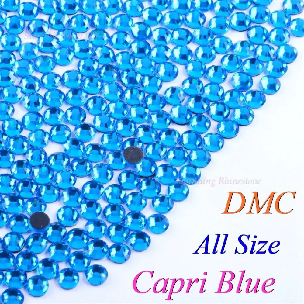 DMC Капри синий SS6 SS10 SS16 SS20 SS30 разные размеры стеклянные кристаллы горячей фиксации Стразы железные Стразы блестящие DIY с клеем