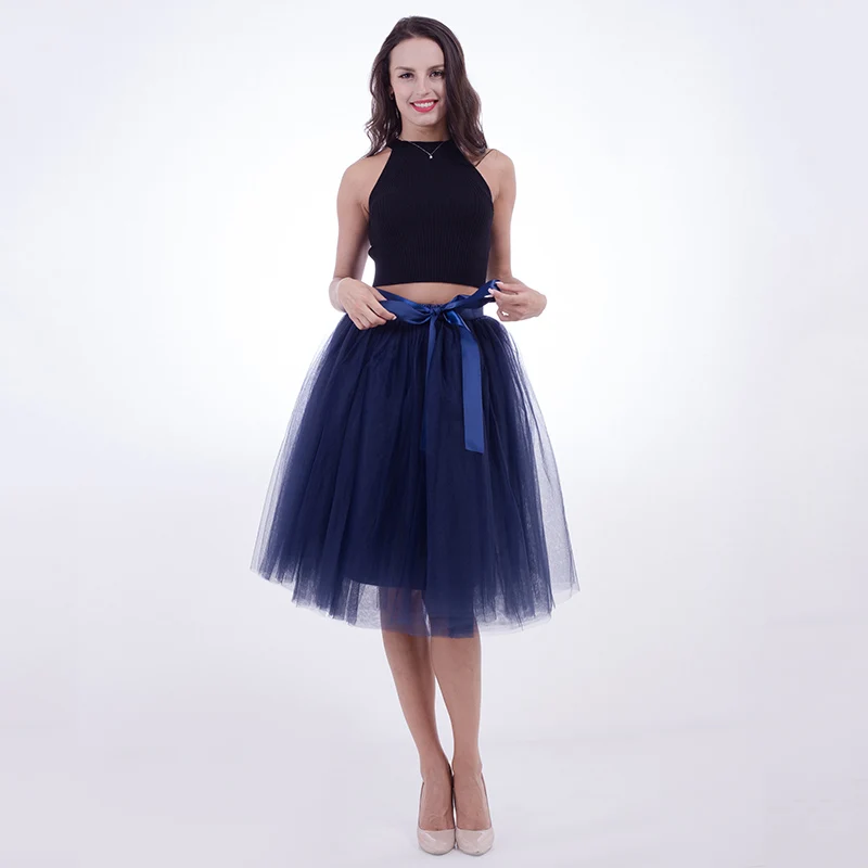 Fashion and Elegant 7 Layers 65CM Midi Tulle Skirts Womens 2017 Summer