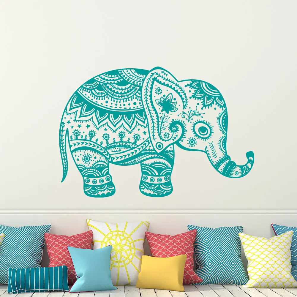 

Indian Elephant Wall Decal Floral Elephant Patterns Yoga Decals Home Decor Vinyl Wall Sticker Nursery Bedroom Mural M-112