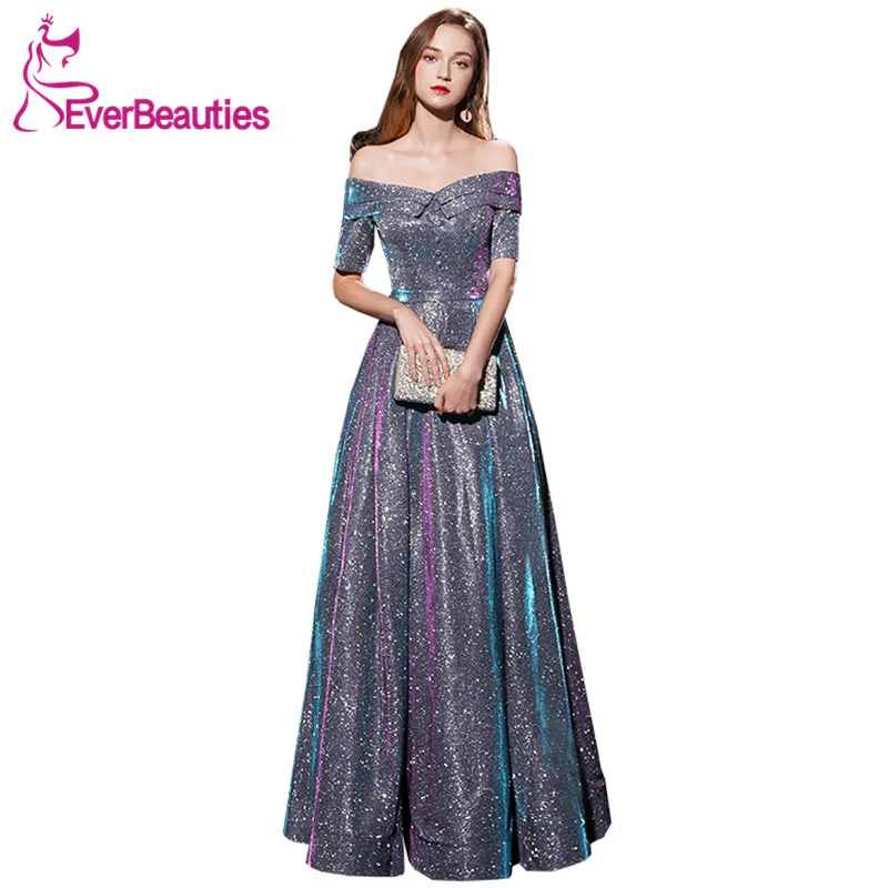

Evening Dresses Long Sequins Boat Neck Formal Dress Abendkleider 2019 Abiye Gece Elbisesi Robe De Soiree Evening Gown