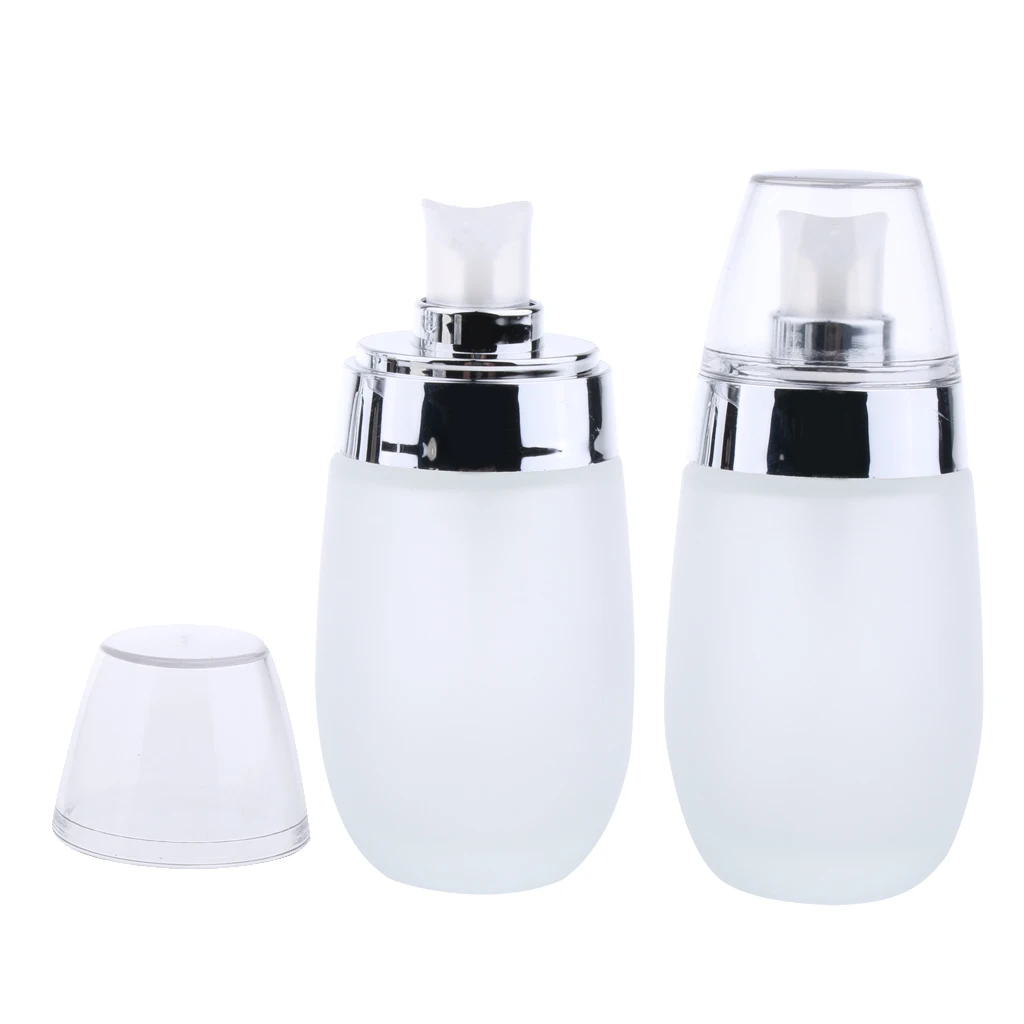 2Pcs Frosting Glass Refillable Empty Pump Lotion Body Wash Hand Wash Liquid Spray Bottle Makeup Container Vials, 50ml