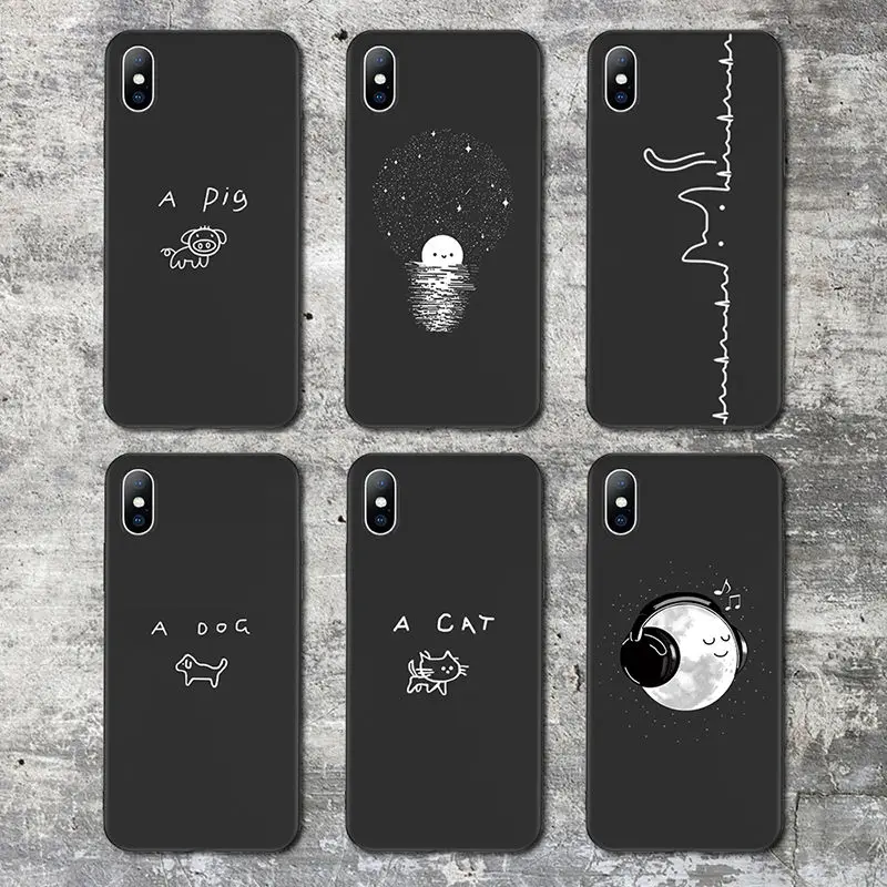 

Cartoon Animal Case For iPhone X 6 6S 7 8 Plus Funny Moon Dog Cat Pattern Back Cover For iPhone XR XS MAX Couple Coque Capas