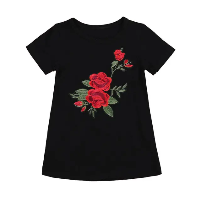 Newborn Kid Baby Girls 3D Roses Flower Printing Princess Party Dress Outfits Xmas Straight Dresses Sleeve Black