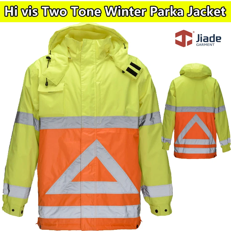 Jiade высокая видимость Для мужчин два тона зима безопасности куртка-парка светоотражающие Рабочая одежда безопасности одежда спецодежда