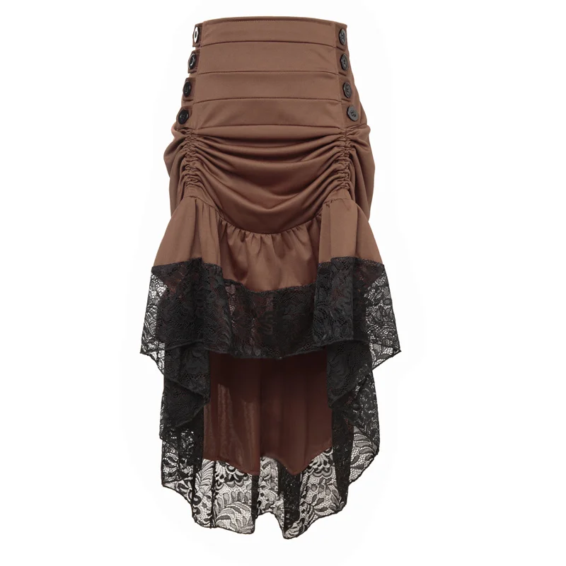 Плиссированные Асимметричные винтажные викторианские юбки размера плюс женские осенние зимние Высокие Низкие Асимметричные готические юбки для вечеринок в стиле стимпанк - Цвет: Brown