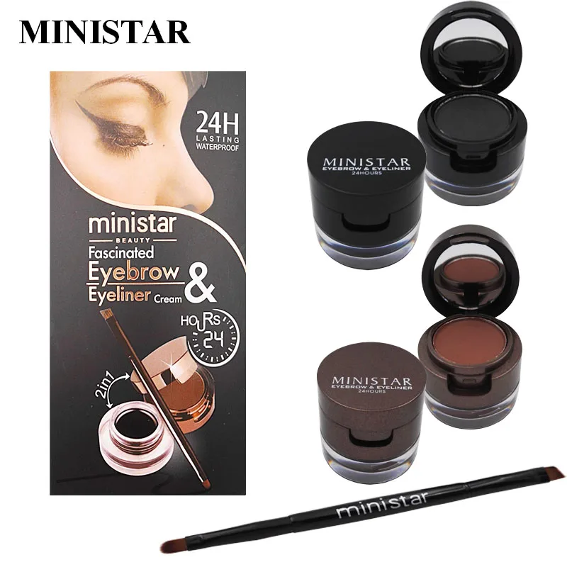 MINISTAR 4in1 Brown + Black Gel Eyeliner and Eyebrow Powder Make Up