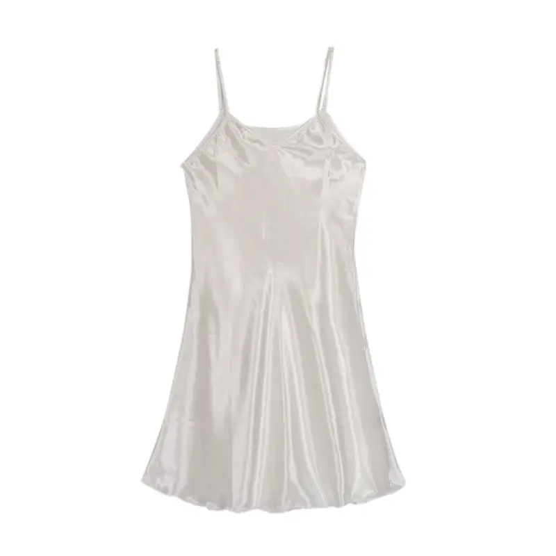 Атласная шелковая летняя Пижама, ночное платье, ночная рубашка для женщин, сексуальные ночные рубашки с v-образным вырезом, ночное платье, красная ночная рубашка, белая - Цвет: Белый