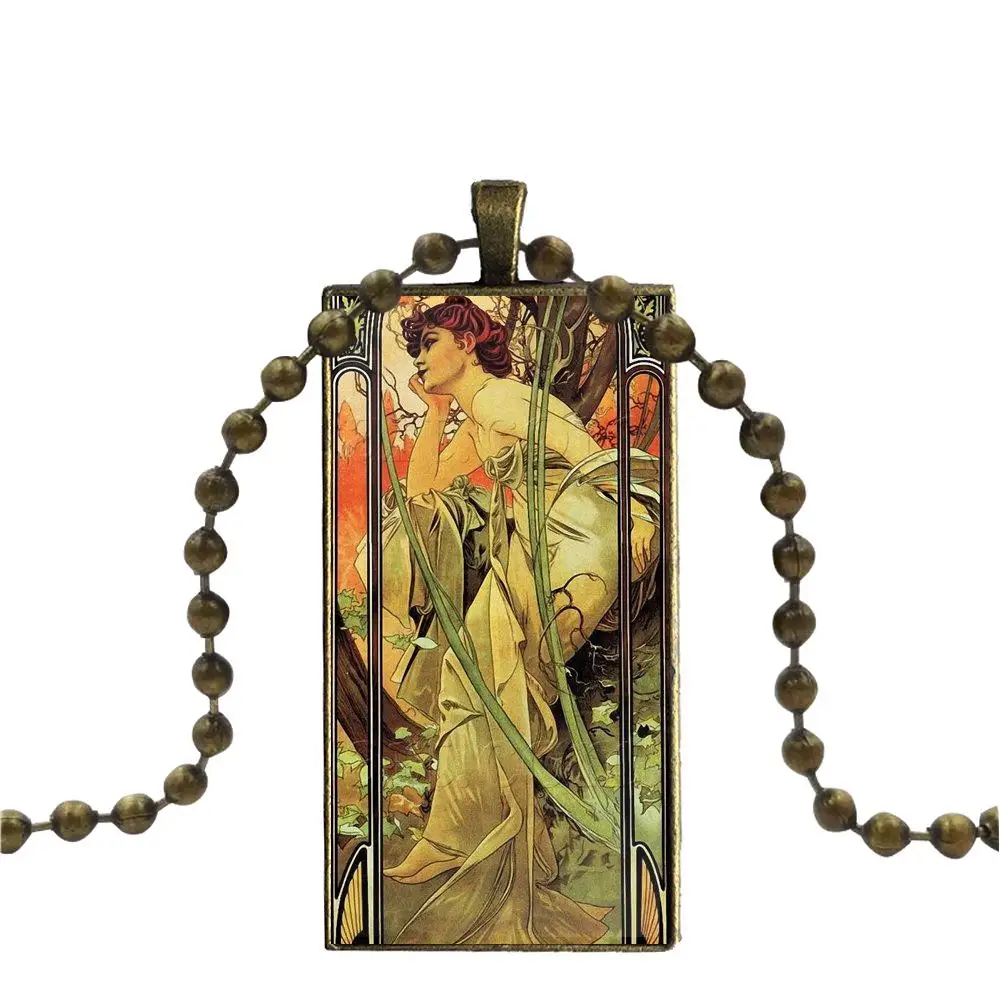 Alfons Mucha Primavera модное ожерелье ручной работы Прямоугольная форма колье ювелирные