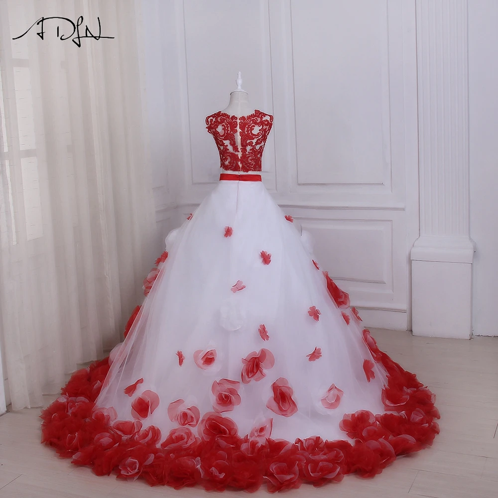 ADLN две части свадебные платья с цветами Совок А-силуэта белые и красные свадебные платья под заказ Robe de Mariee