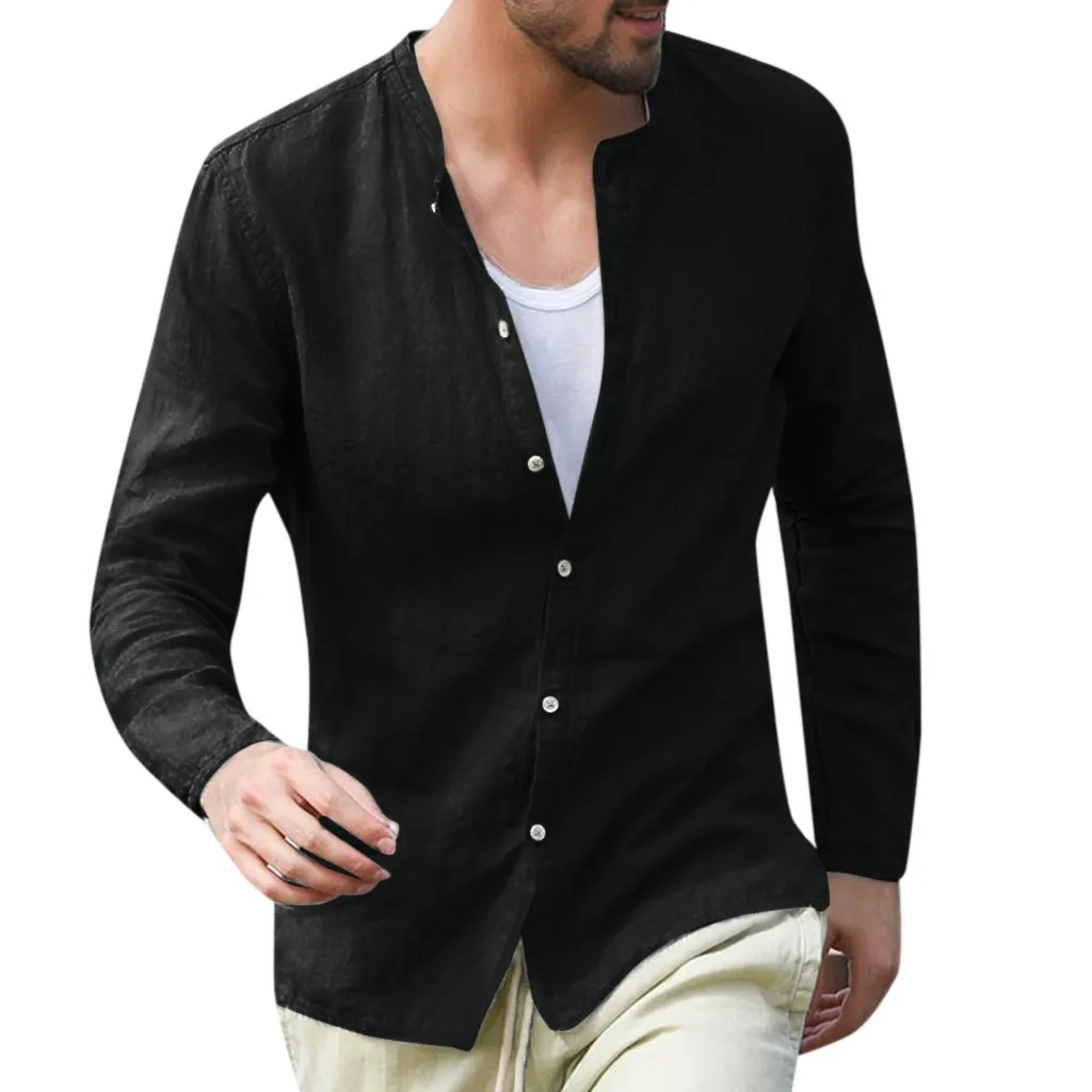 

Blouse Shirt Men Summer Cotton Linen Long Sleeve Retro Casual Off White Work Shirt Harajuku Male Top Homme Jogging Clothes 19A30