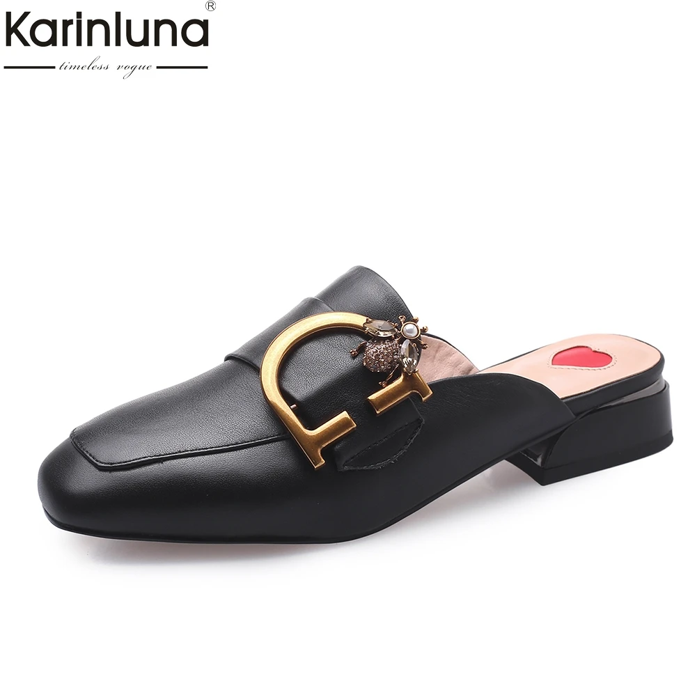 

brand design chunky heels genuine leather sheepskin pumps woman shoes top quality INS Fashion shoes woman Mules shoes women