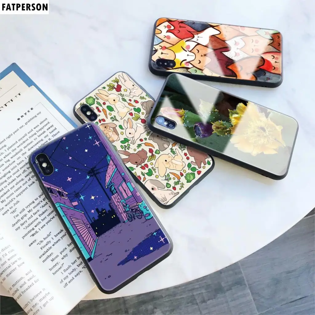 

For iphone 5 6 7 8 6s Space 6splus 7plus Watercolor 8plus x xr xs xsmax Tempered Glass phone case