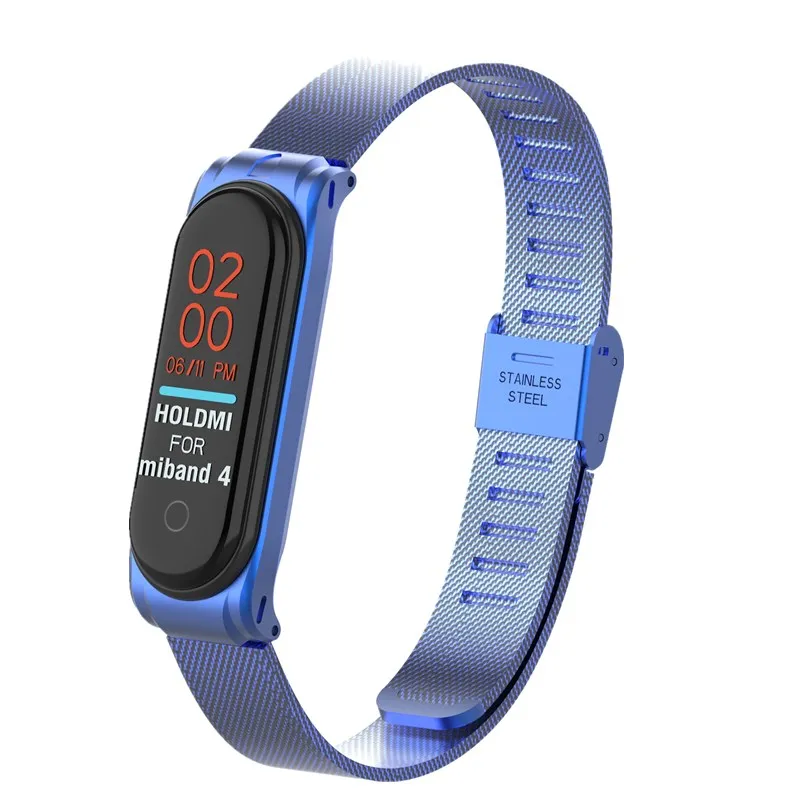 Metal Strap bracelet Mi Band 4 3 Wrist Strap 4 3 NFC Straps Stainless Steel MiBand 4 3 Wrist Band Strap for Xiaomi MiBand - Цвет: blue