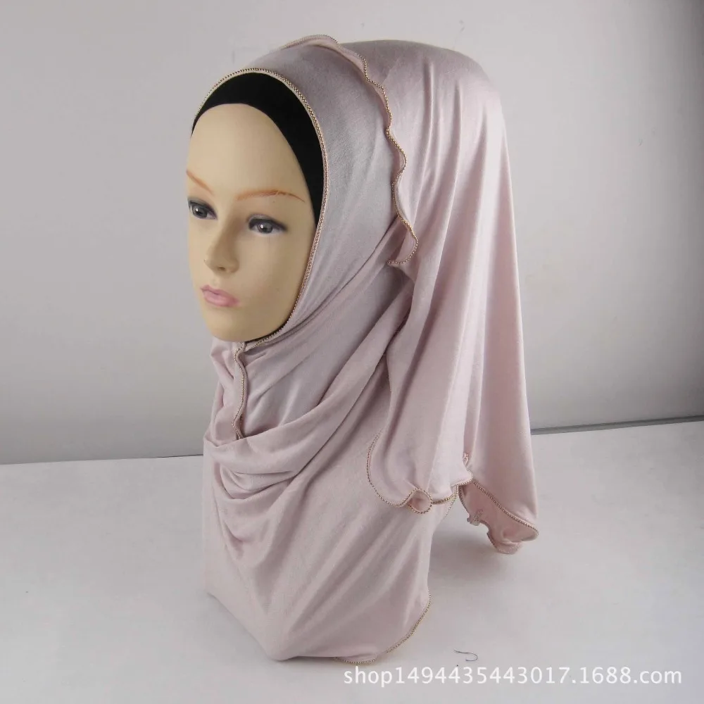 5 цветов мусульманский хиджаб шарф мягкий длинный шарф из хлопка с застежкой-молнией каймой платок isamic шарф