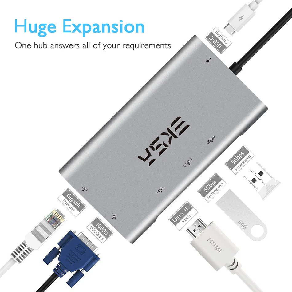 EKSA 6 в 1 usb-хаб для MacBook USB C к HDMI/VGA/RJ45 type C концентратор адаптер для Dell/samsung/huawei P20 Pro type-c USB 3,0 концентратор