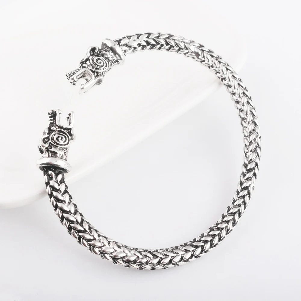 Готический Викинг норвежский дракон браслет ручной работы открывающиеся Викинги Midgard браслеты двуглавый Волк браслет для мужчин аксессуары