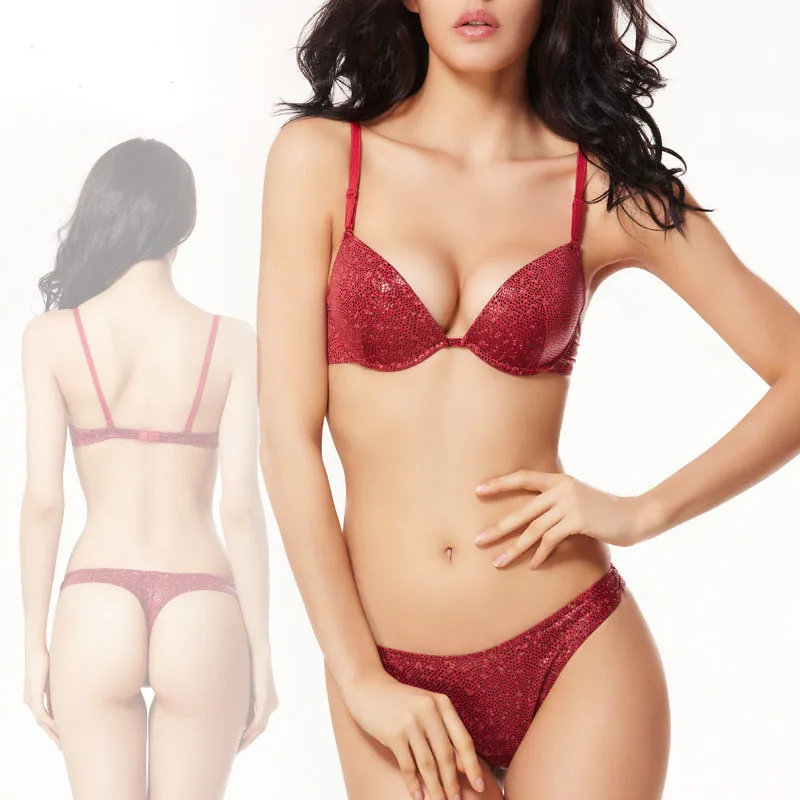 

Sexy Lingerie Set Python Snake Skin Thick Push Up Women Bra Thong Sets String French 70BC-85C Womens Underwear Fancy Bra Sets