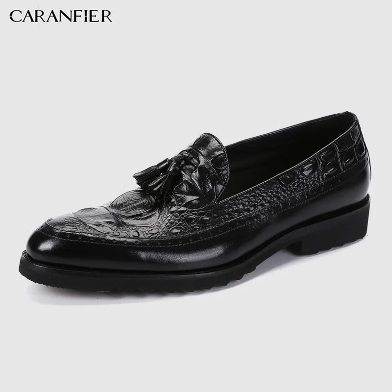 

CARANFIER Men's Dress Shoes Genuine Leather Crocodile Pattern Flat Solid Casual Basic Breathable Wedding Business Formal Shoe