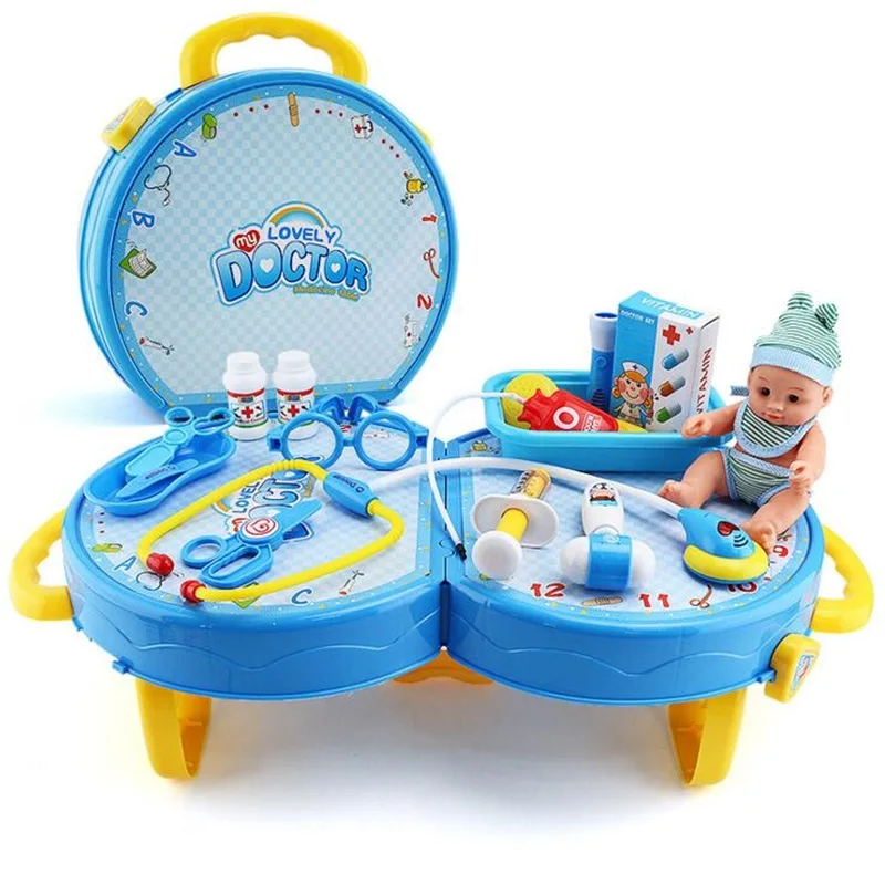 Funny Toys Doctor Play sets Simulation Medicine Box Role Pretent Play Doctor Toys Stethoscope Injections toys for Children gifts small home appliance mixer simulation play toys