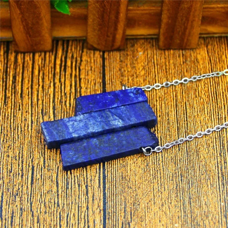 Irregular Rectangle Lapis Lazuli Necklace Vintage Handmade Natural Stone Necklace For Women Stainless Steel Jewelry TN436