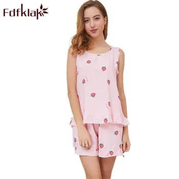 

Sleeveless Women's Pajamas Pink Nightwear Two Piece Summer 2019 Loose Pyjama Femme Home Clothes For Women Pijama Mujer Fdfklak