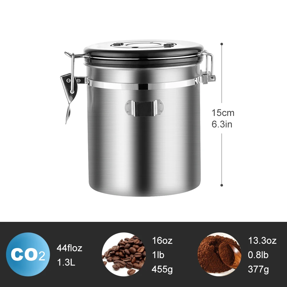 1.5L герметичный контейнер для кофе из нержавеющей стали, набор канистр для хранения, кофейная банка, канистра с совком для кофейных зерен, чая