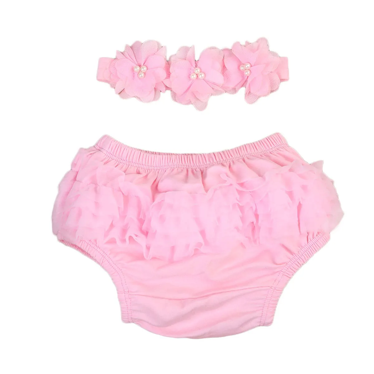 Pp шорты для маленьких девочек+ повязка на голову, новинка года, кружевные подгузники для новорожденных девочек, полипропиленовые трусы шорты с юбкой-пачкой, шорты, От 0 до 2 лет - Цвет: Розовый