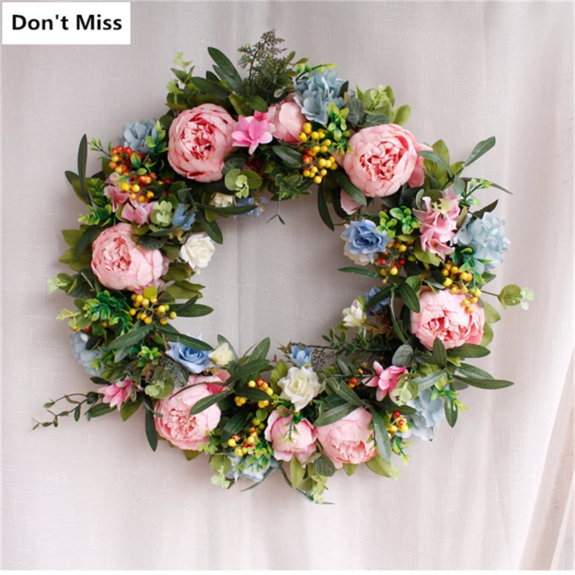 

Fake Flower Garland Door Wall Hanging Rose Peony Artificial Wreath For Wedding Home Decor Autumn Decoration Silk Flower Wreath