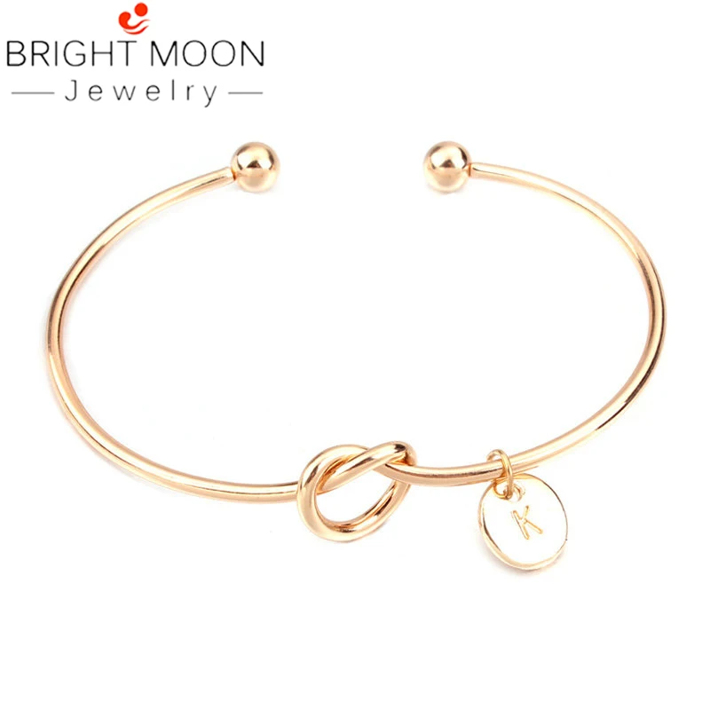 

Bright Moon Personalized Knot Initial Bracelets Bangles A-Z 26 Letters Initial Charm Bracelet Love Bangles for Women Jewelry