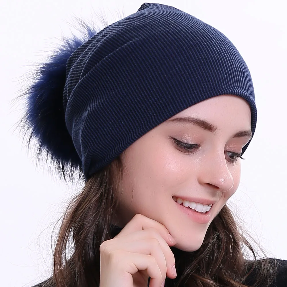 Geebro Women's Winter Beanie Knitted Ribbed Beanies Hat with Pompom Cap Solid Color Slouch Hats Skullies chapeu feminino DQ423M 2