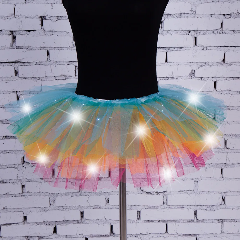 Спальное место#401 Новая мода Для женщин 5-слойная юбка из прозрачной ткани юбка принцессы со светодиодный небольшой bulbskirt короткая мини-юбка - Color: Multicolor