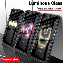 Funda de vidrio templado luminosa de lujo para el iPhone x 10 XS MAX XR 6 6S 7 8 plus cubierta de teléfono Batman de Marvel Capitán América Iron Man