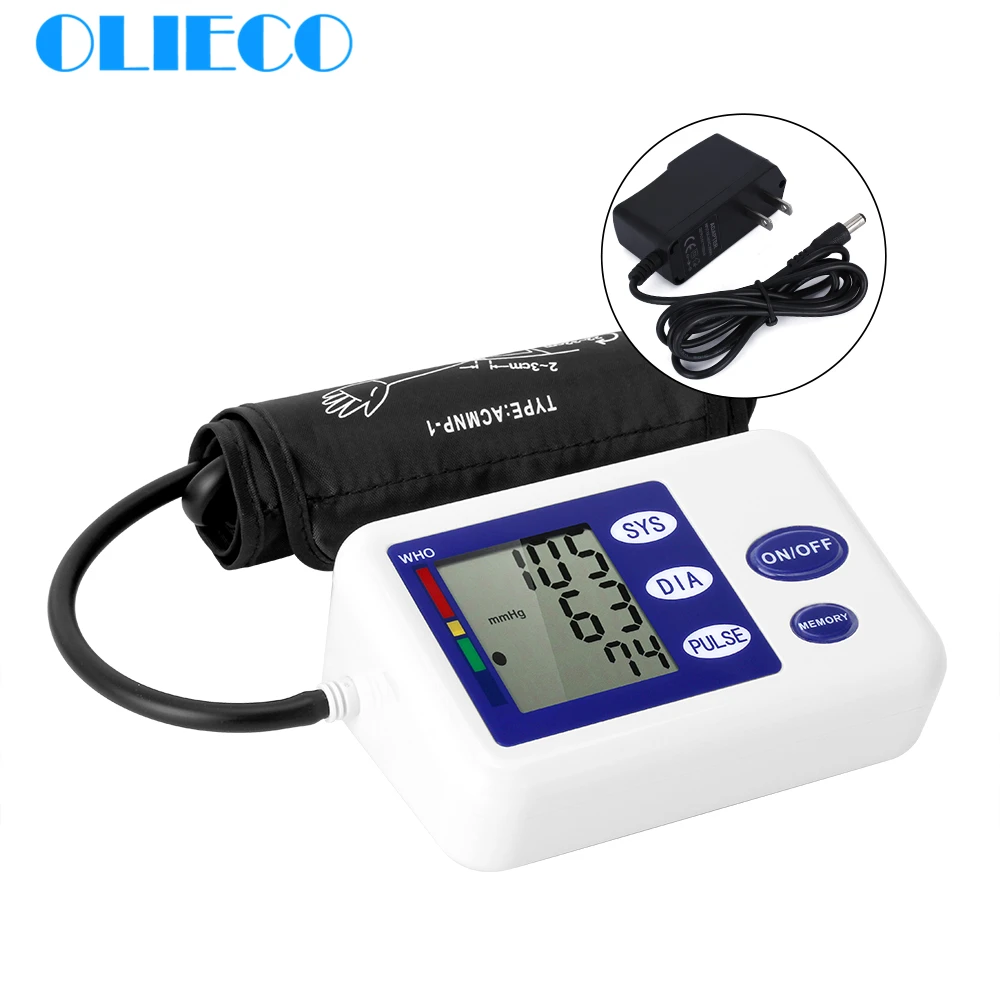 

OLIECO Automatic Digital LCD Blood Pressure Monitor Portable Pulse Meter Health Care Tonometer Tensiometro with Adapter 42 Cuff
