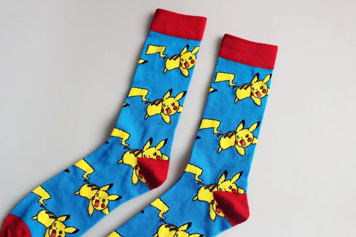 Носки с принтом Покемон го; Blastoise Pikachu Charmander; хлопковые повседневные спортивные носки до колена; цвет черный, синий, бежевый