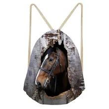 ThiKin Drawstring Bag Women’s Horse Printed Backpack Females Small Shopping String Pouch Kids Girls Logo Custom Bolsos