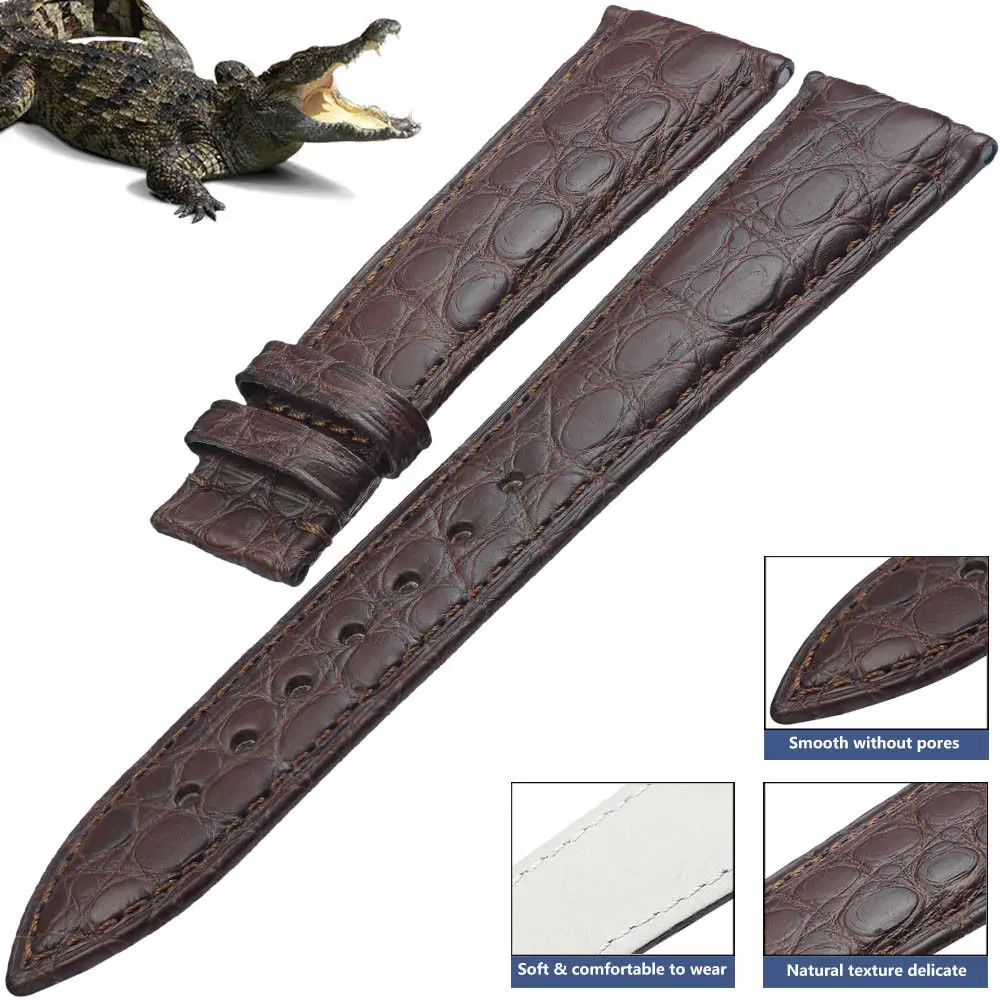 

100% Genuine Crocodile Leather Watch Band Black Alligator Strap 14mm-24mm