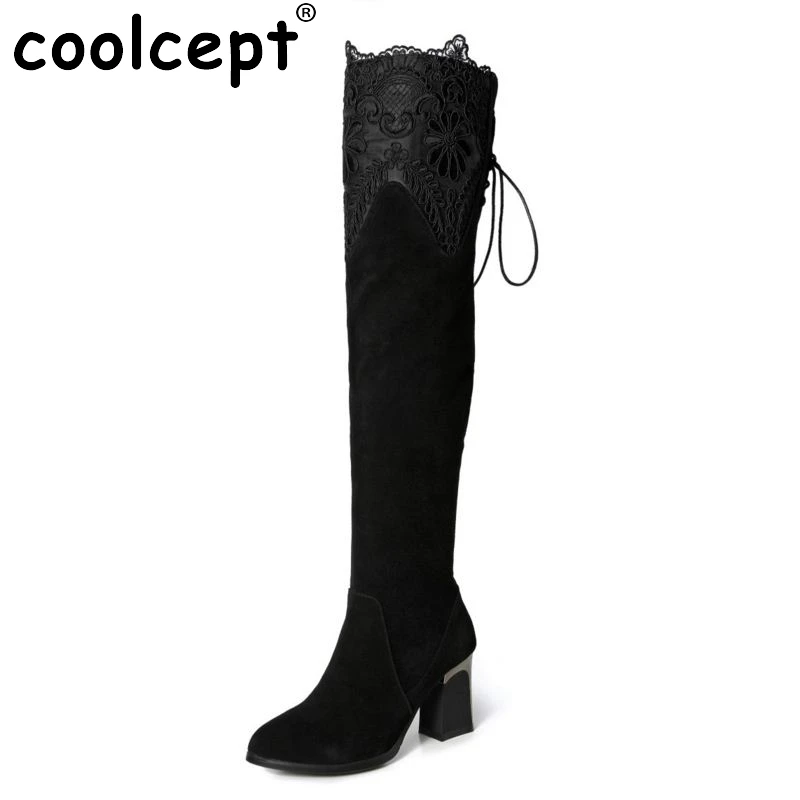 Женские сапоги из натуральной кожи выше колена потрясающие зимние сапоги на высоким каблуке с закругленным носком на молнии классические