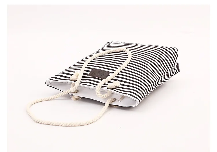 ZYJ Female Striped Canvas Shoulder Casual Tote Bag Pack Drawstring Hemp Rope Handbag Shopping Hand Bucket Grocery Beach Bag (30)