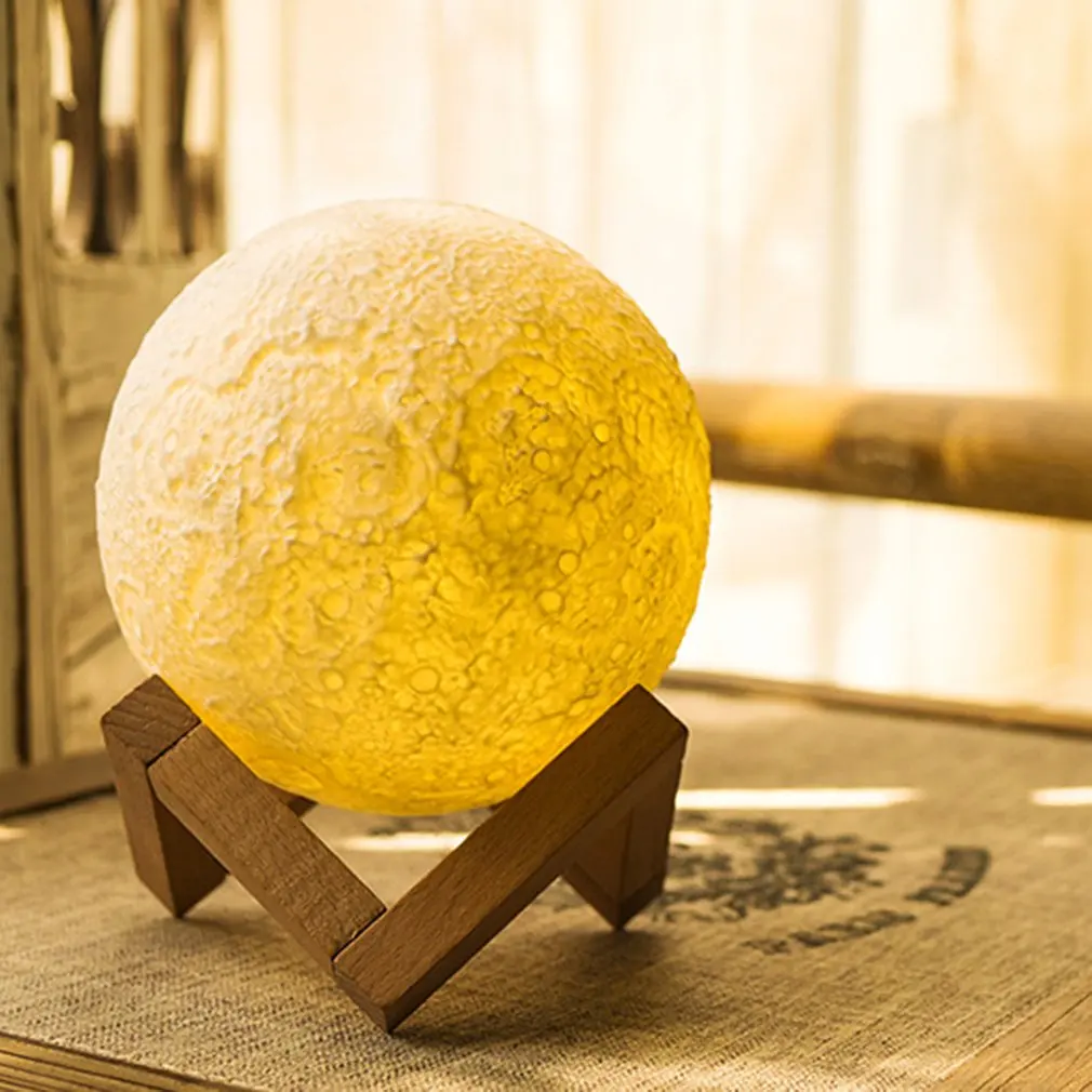 USB Rechargeable 3D Moon Lamp With Base 13CM Vibration Sensing Night Light Bedroom Decor Xmas Birthday Gift Drop Shipping | Освещение