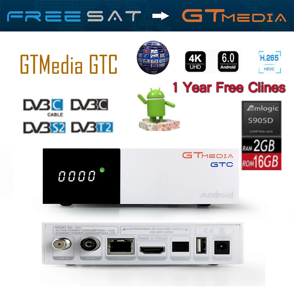 

Frete De Brasil No tarifa FREESAT gtmedia GTC Android 6.0 TV BOX DVB-S2/T2/Cable/ISDBT 2GB RAM 16GB ROM freesat Full HD 4K IPTV