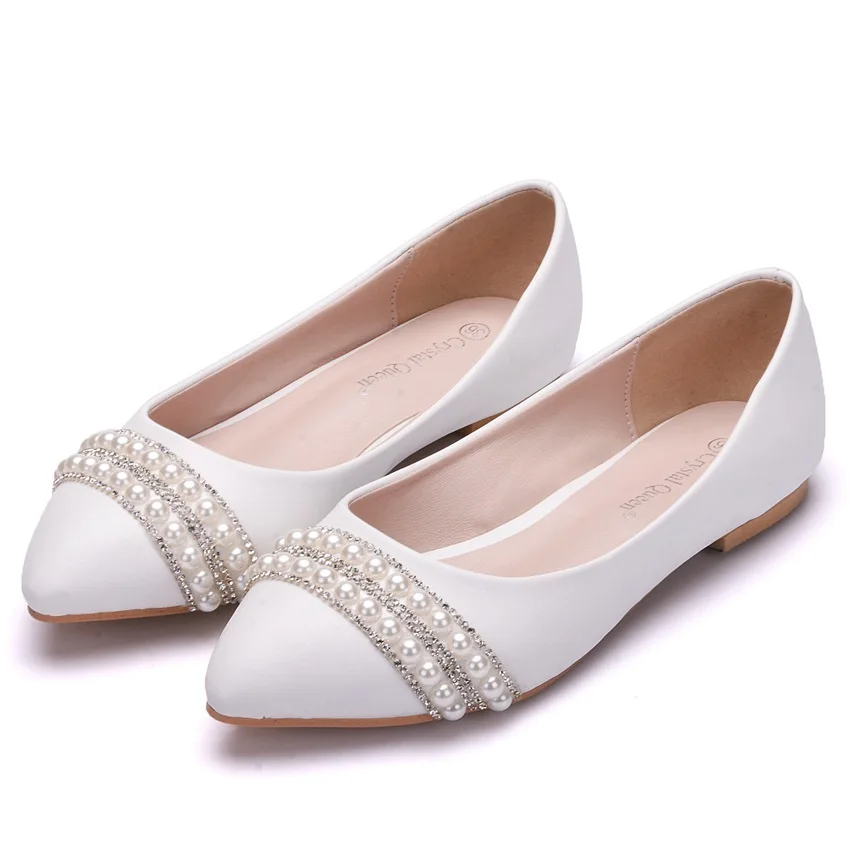 

Flat wedding shoes bride wedding dress comfortable pearl rhinestone dinner white women's shoes crystal shoes.