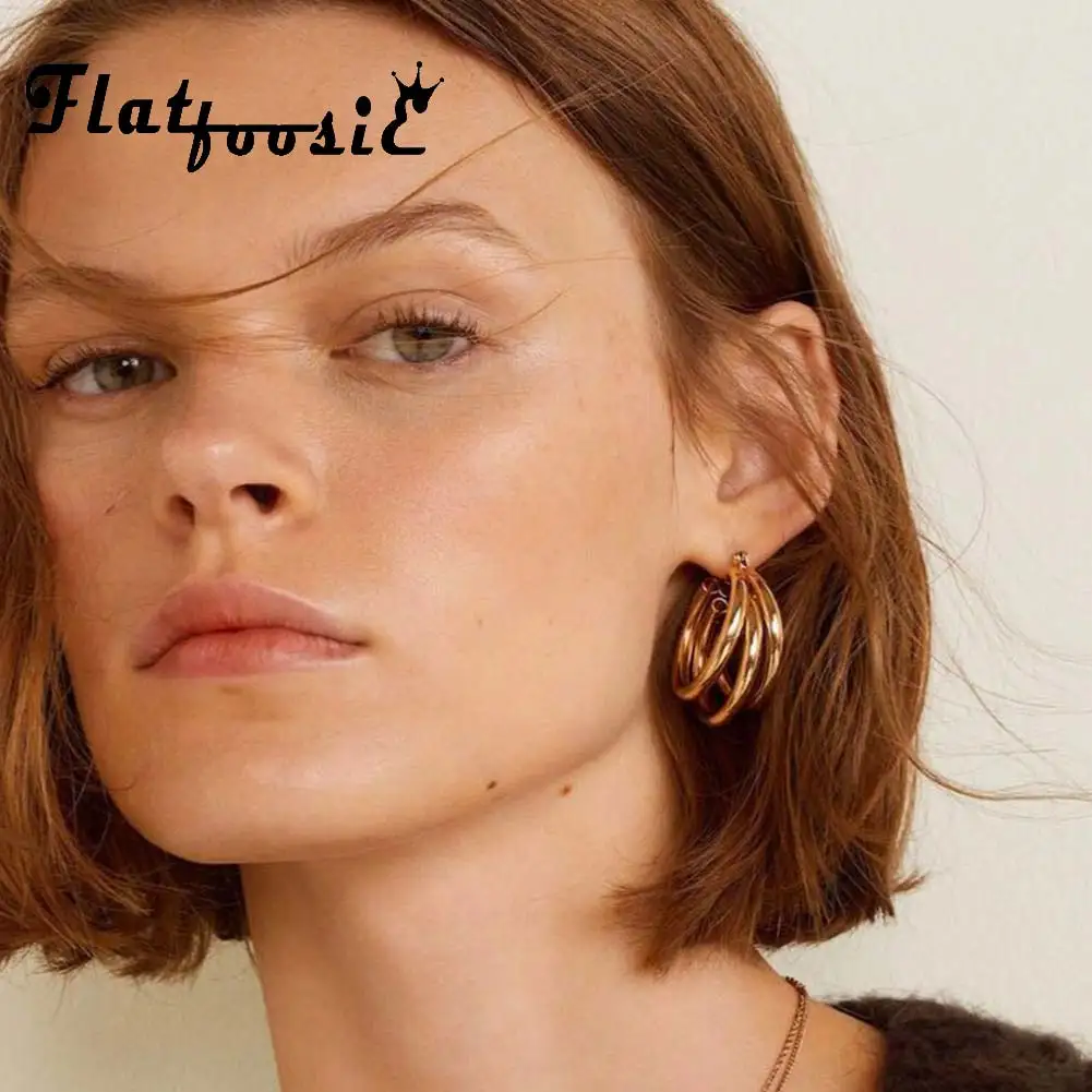 

Flatfoosie 2018 Round Hoop Earrings For Women Open Circle Smooth Gold Color Thick Tube Earring Trendy Female Simple Punk Style