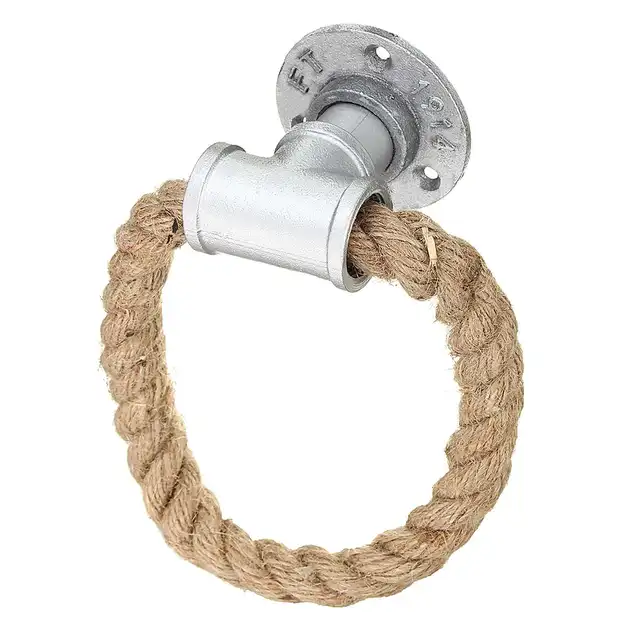 S-L Anneau porte serviette Porte-serviettes Vintage Bague de style industriel de style mural Support de serviette de fer du tuyau de fer du chanvre corde de salle de bain toilette Home H/ôtels D/écorati
